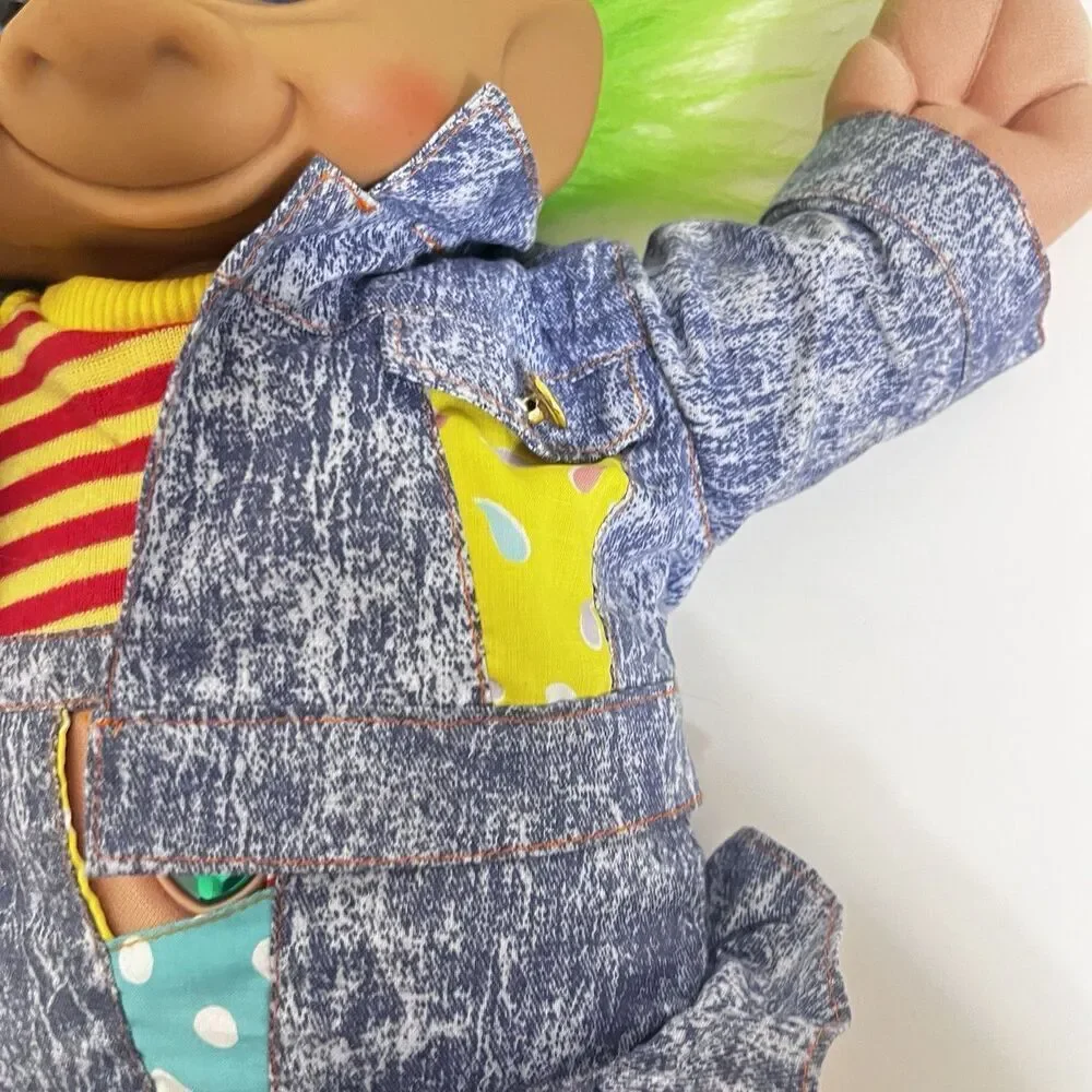 Vintage Ace Novelty Treasure Troll Tot Green Heart Wishstone Large Doll 14